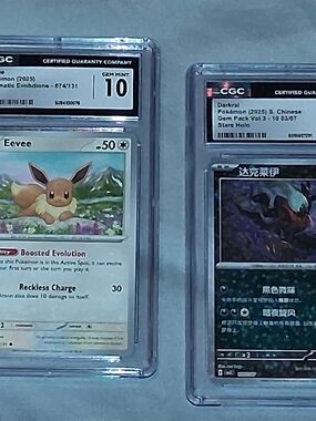 CGC Gem Mint 10 Darkrai Pokémon Star Holo Card And CGC Gem Mint 10 Eevee